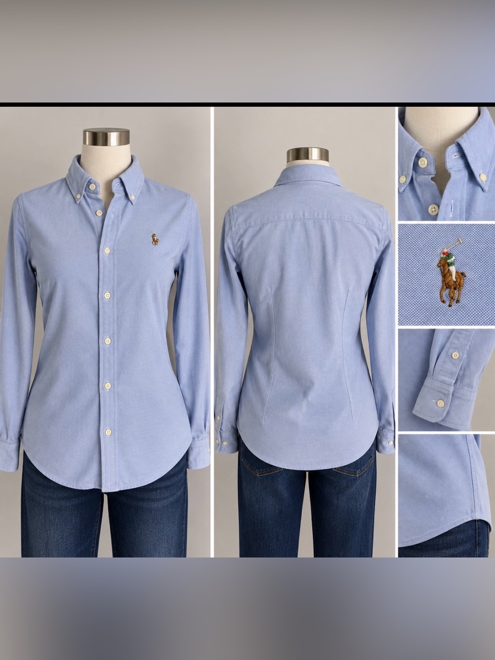 Ralph Lauren Blue Knit Oxford Button-Down Long sleeve Shirt, Size S/P